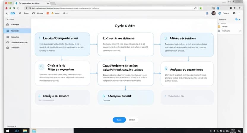 Infographie montrant le cycle complet de résolution d'un problème avec un tuteur IA, de la lecture de l'énoncé à la conclusion