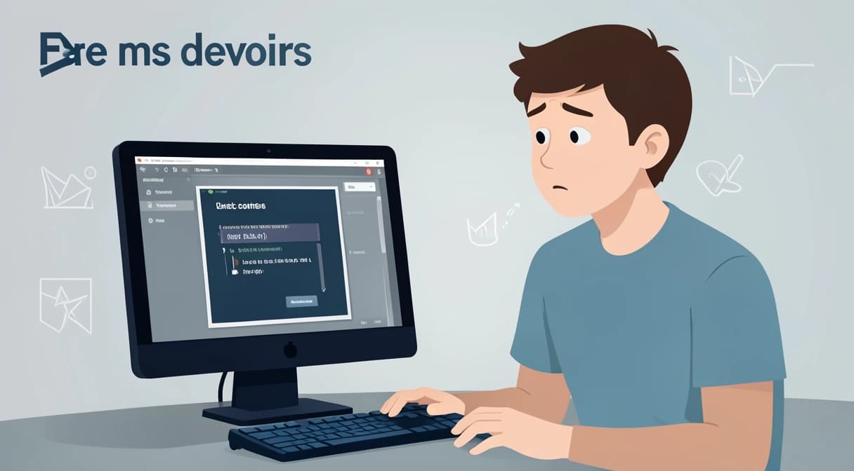 Illustration d'un enfant qui regarde un écran d'ordinateur avec un point d'interrogation géant, tandis qu'un parent semble inquiet à côté.