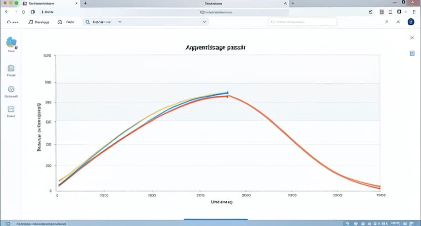 Graphique montrant la courbe d’oubli d'Ebbinghaus, comparant la rétention après un apprentissage passif (copie) vs actif (pratique guidée).