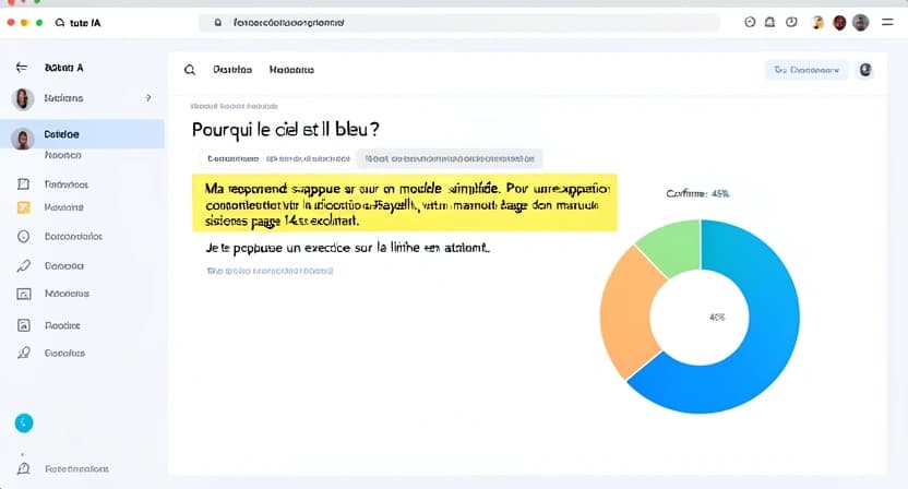 Capture d'écran d'un tableau de bord de tuteur IA montrant une question d'élève et un indicateur "Confiance de la réponse : 45% - Redirection vers un exercice de révision"