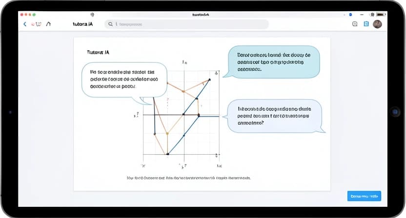 Interface réaliste d'un tuteur IA montrant un problème de maths, des questions guidées et un bouton "Indice"