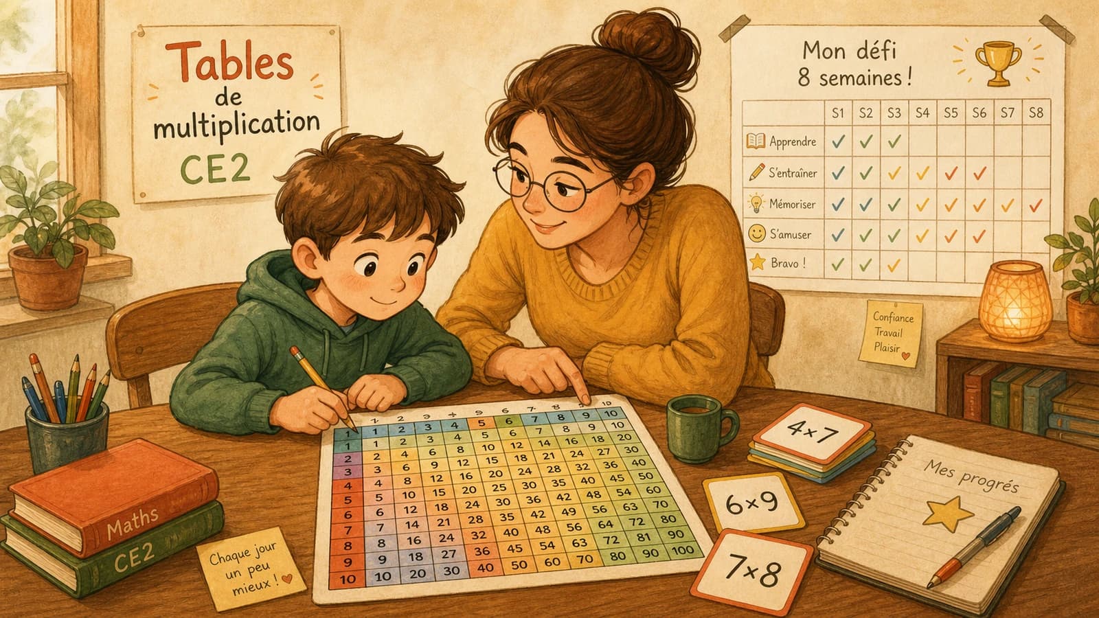 Tables de multiplication CE2 : la méthode en 8 semaines pour les retenir sans stress