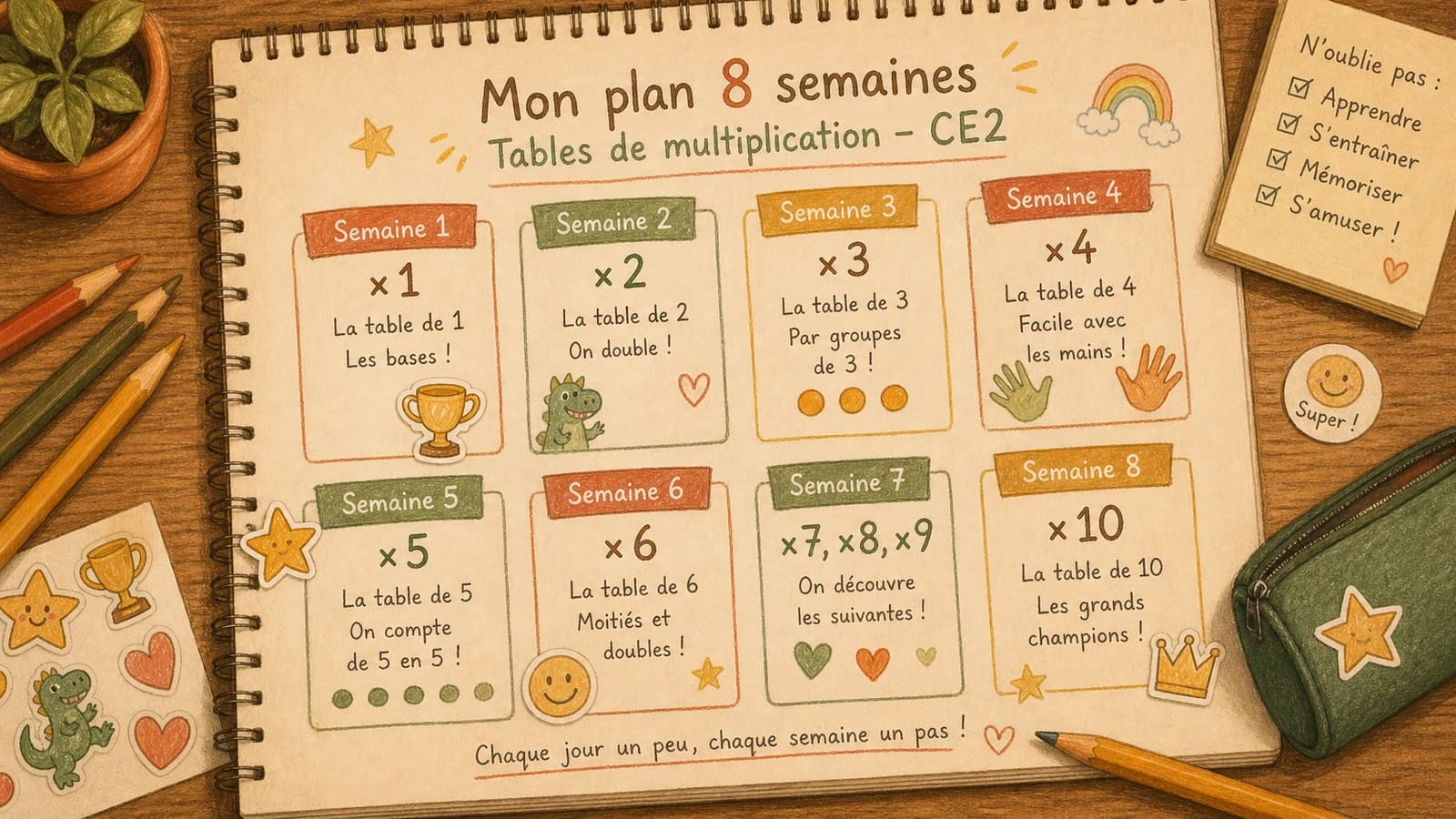 Timeline de la méthode 8 semaines pour les tables de multiplication