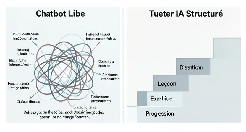 Diagramme comparatif entre un chatbot libre et un tuteur IA structuré
