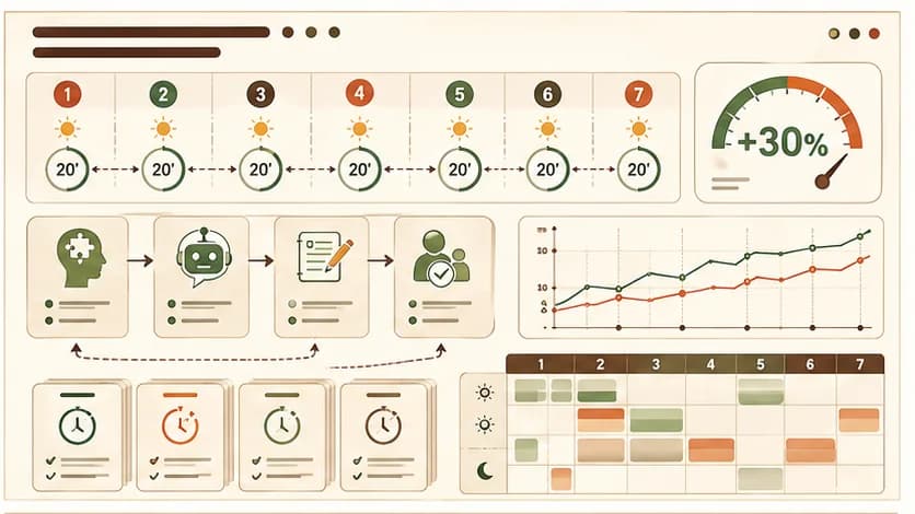 Illustration d'une routine d'apprentissage équilibrée intégrant le tutorat IA