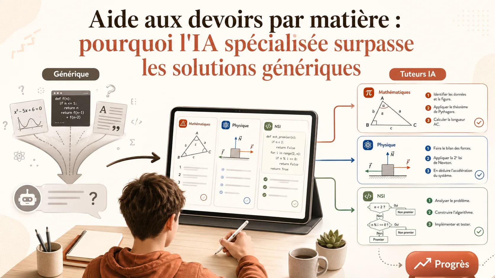 Aide aux devoirs par matière : pourquoi l'IA spécialisée surpasse les solutions génériques