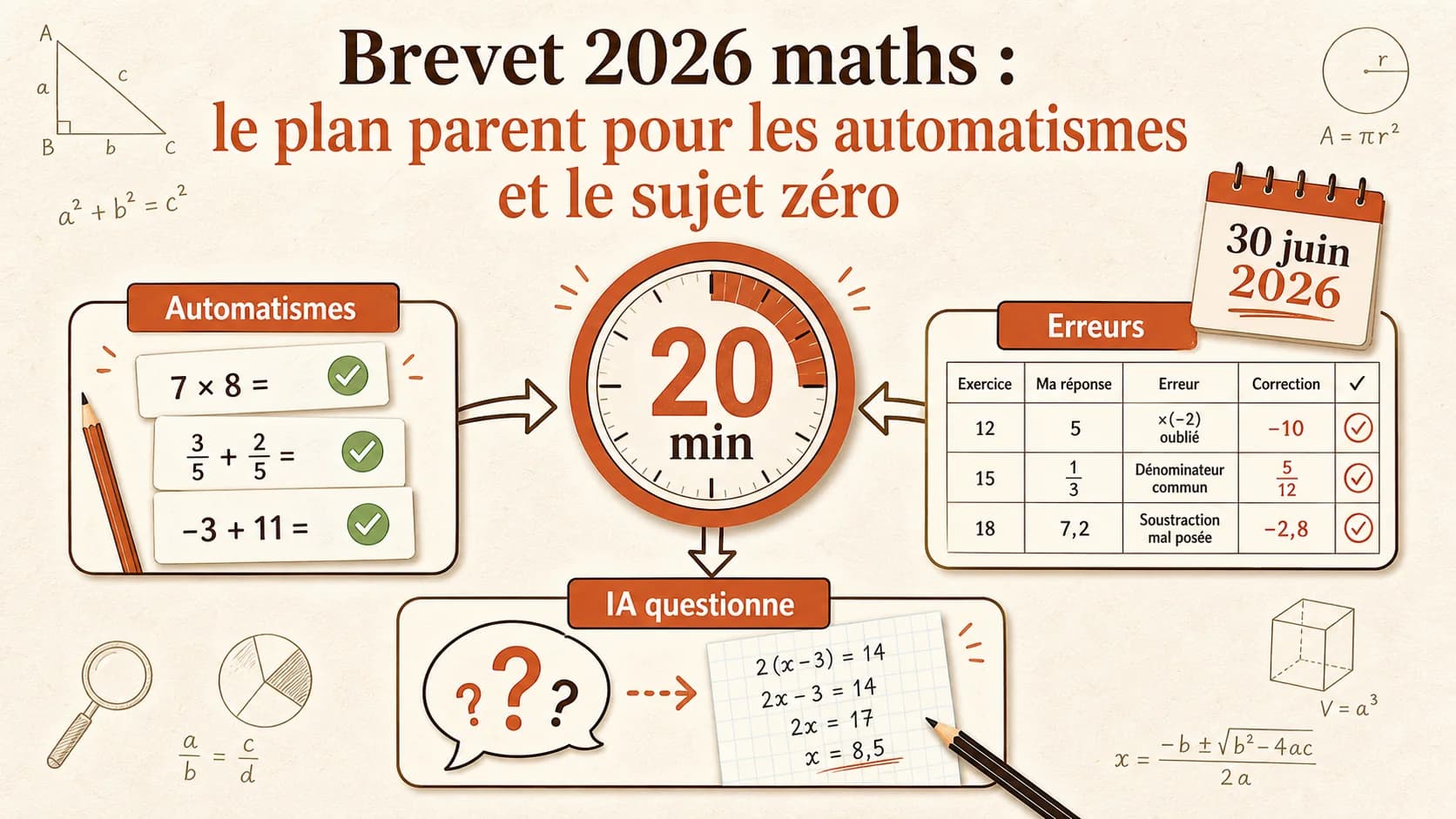 Brevet 2026 maths : le plan parent pour les automatismes et le sujet zéro