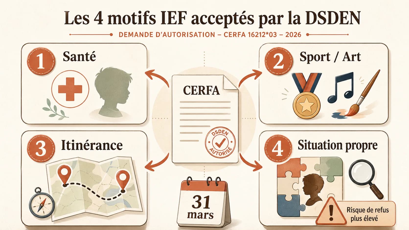 Les 4 motifs IEF acceptés par la DSDEN
