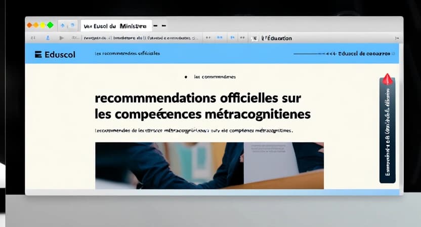 Screenshot du site Eduscol du Ministère de l'Éducation montrant les recommandations officielles sur les compétences métacognitives