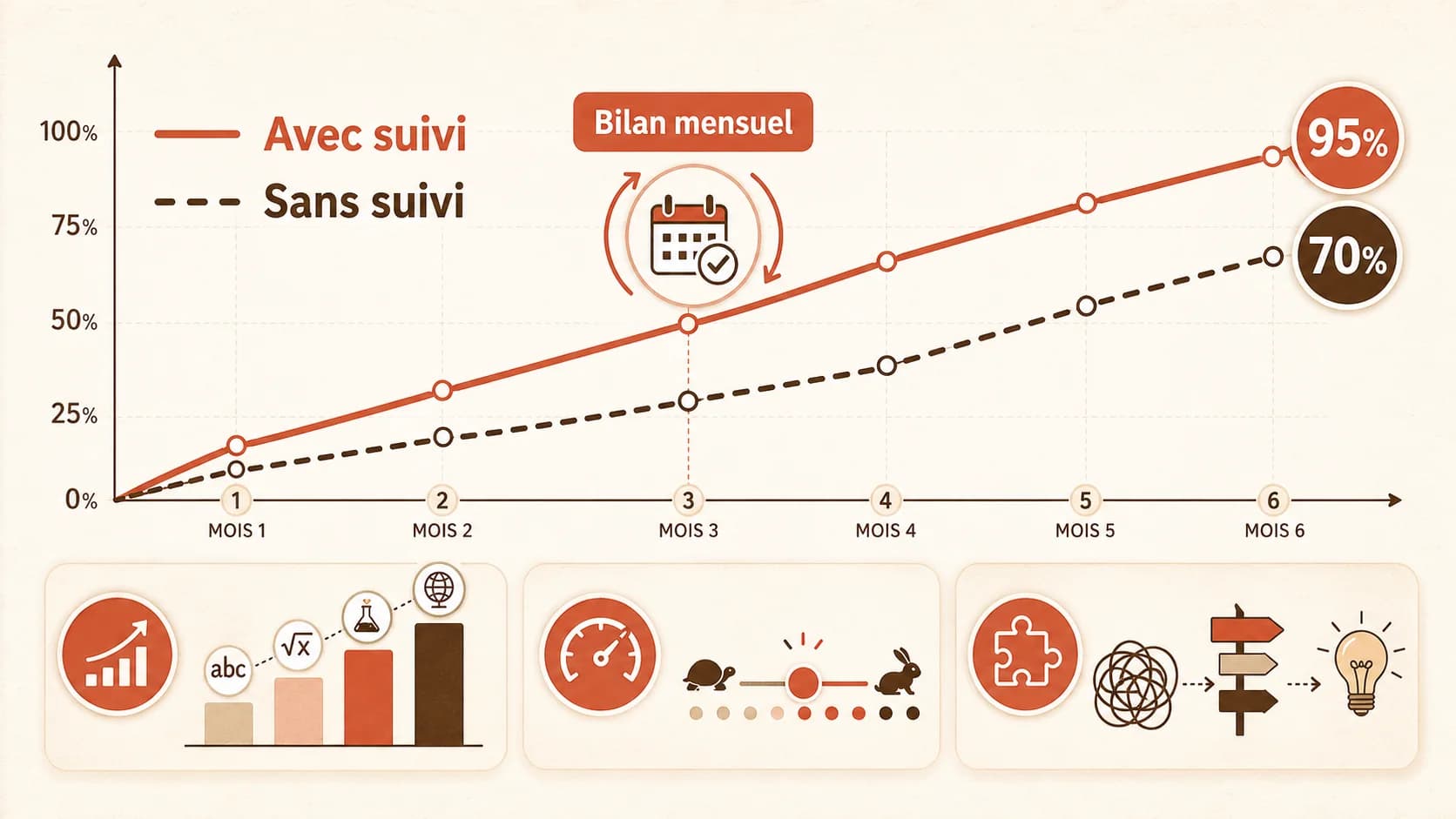 Graphique montrant l'évolution des résultats scolaires avec et sans outil structuré