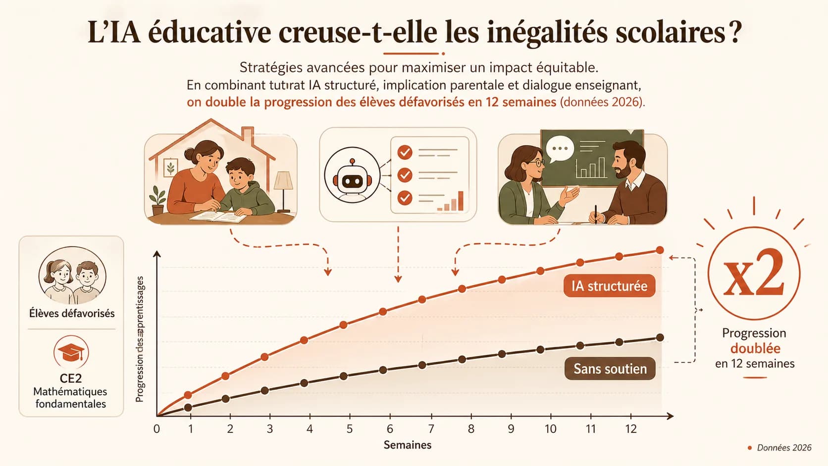 Graphique comparatif montrant la progression d'enfants avec et sans soutien IA structuré