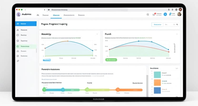 Capture d'écran du tableau de bord de suivi de progression d'Akademos, montrant les courbes de maîtrise en mathématiques et français, avec des objectifs hebdomadaires et des recommandations personnalisées