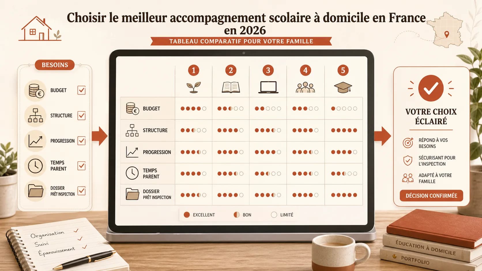 Tableau comparatif détaillé des 5 programmes sur écran d'ordinateur