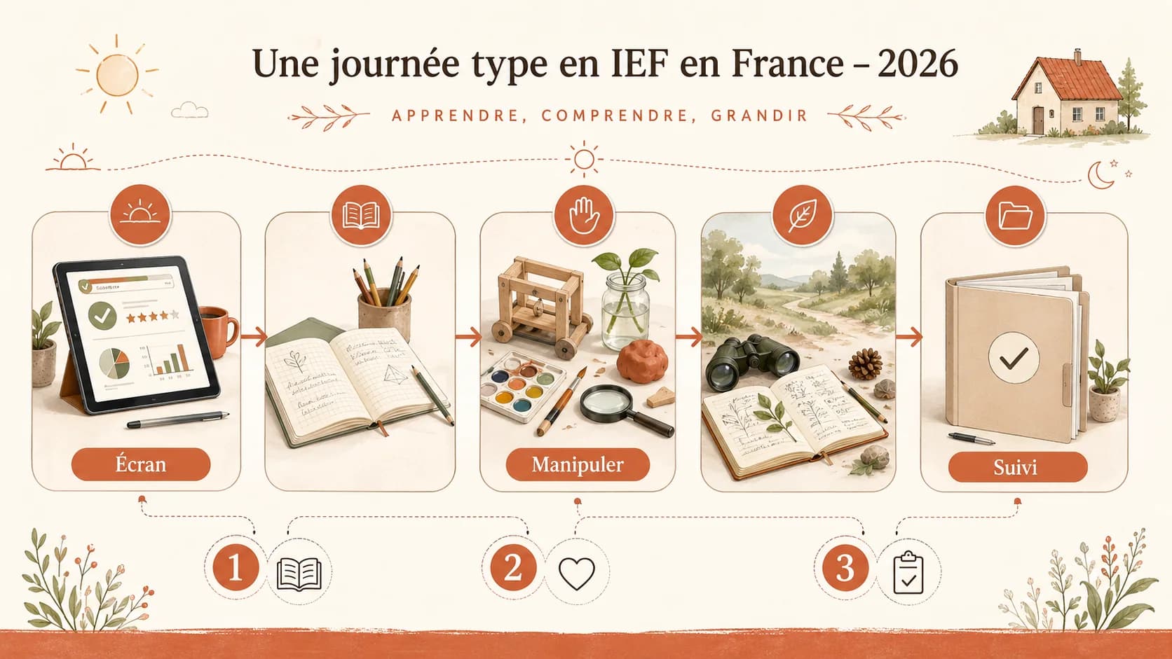 Schéma d'un emploi du temps type IEF mixant outils numériques et activités manuelles