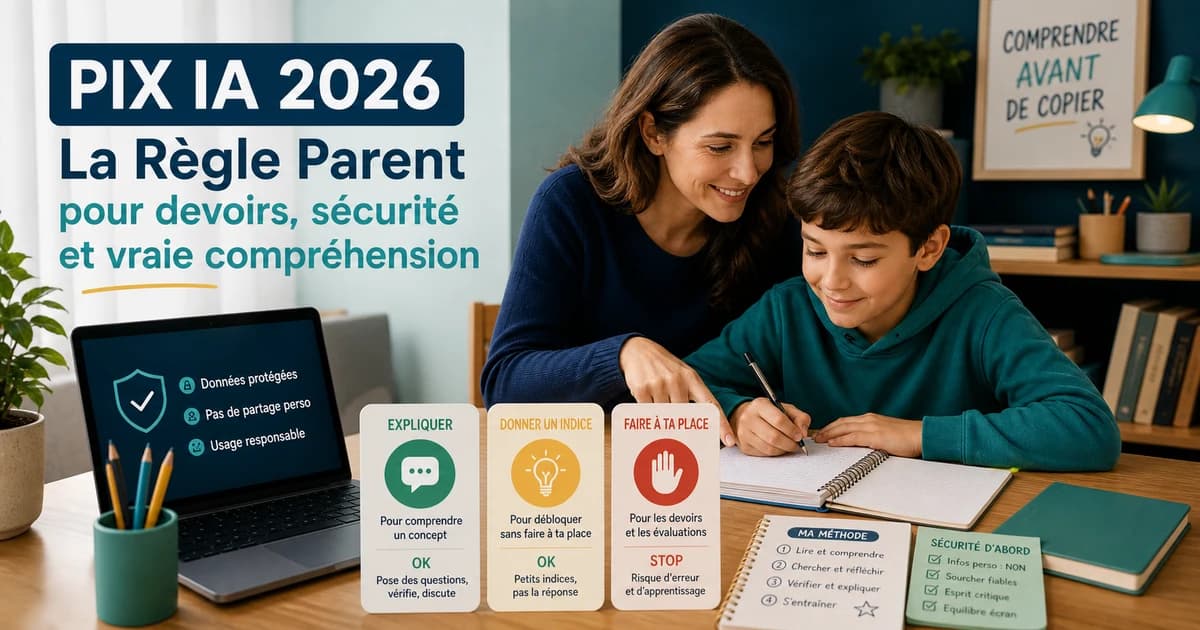 Pix IA 2026 : la règle parent pour devoirs, sécurité et vraie compréhension